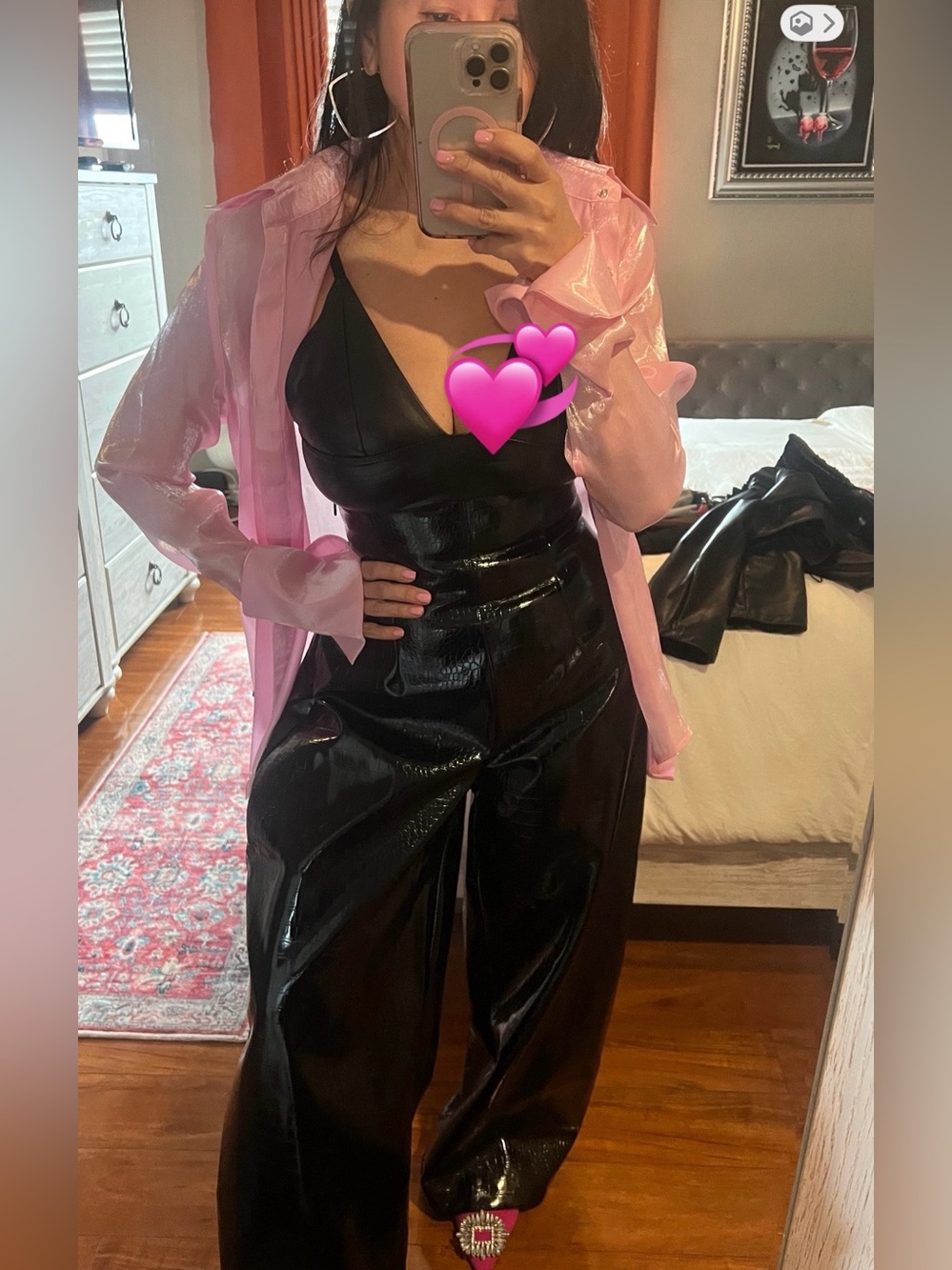 ✨Black Faux Croc Wide-Leg shiny Pants✨